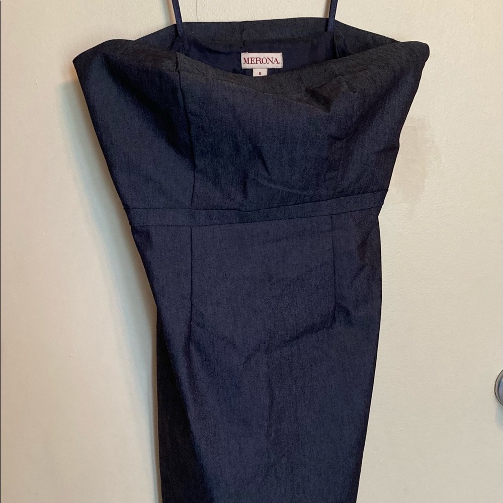NWOT Merona Strapless Lightweight Denim Midi Dress Blue Summer Event Wedding 6 - Picture 2 of 5